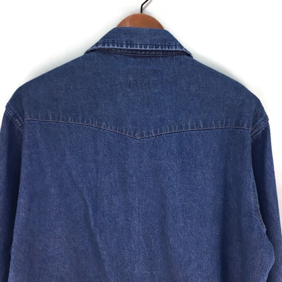 Wrangler Men’s SZ LG Pearl Snap Denim Long Sleeve - Picture 6 of 7